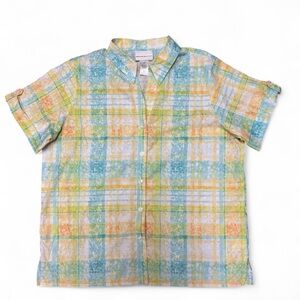 !! NWT !! Alfred Dunner Blue and Orange Plaid Casual Shirt